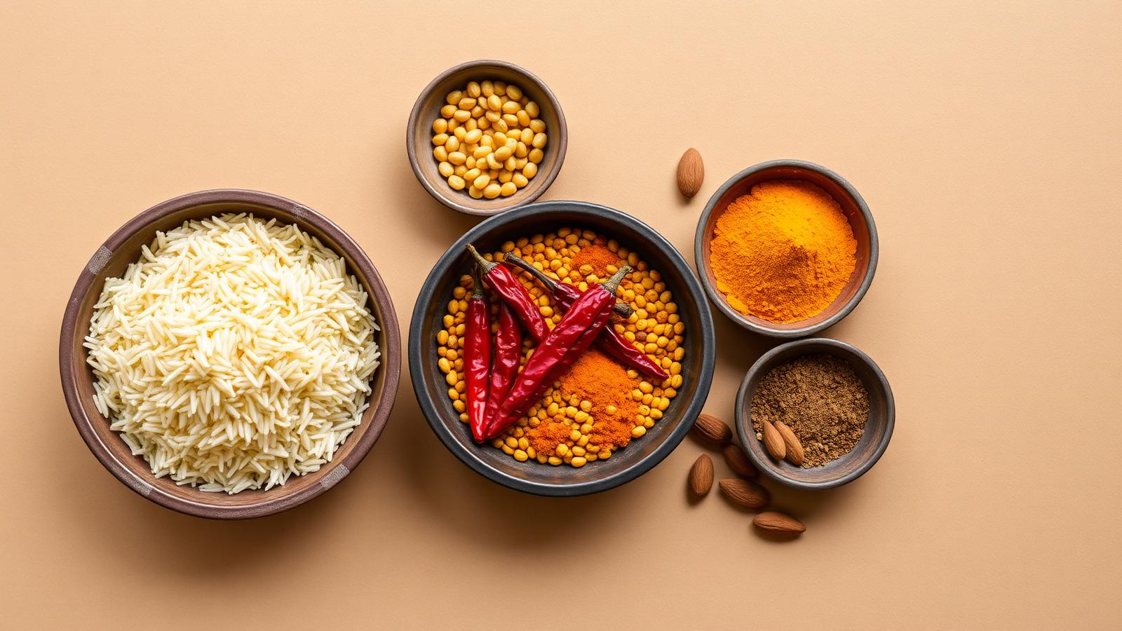 Indian agricultural commodities in bowls
