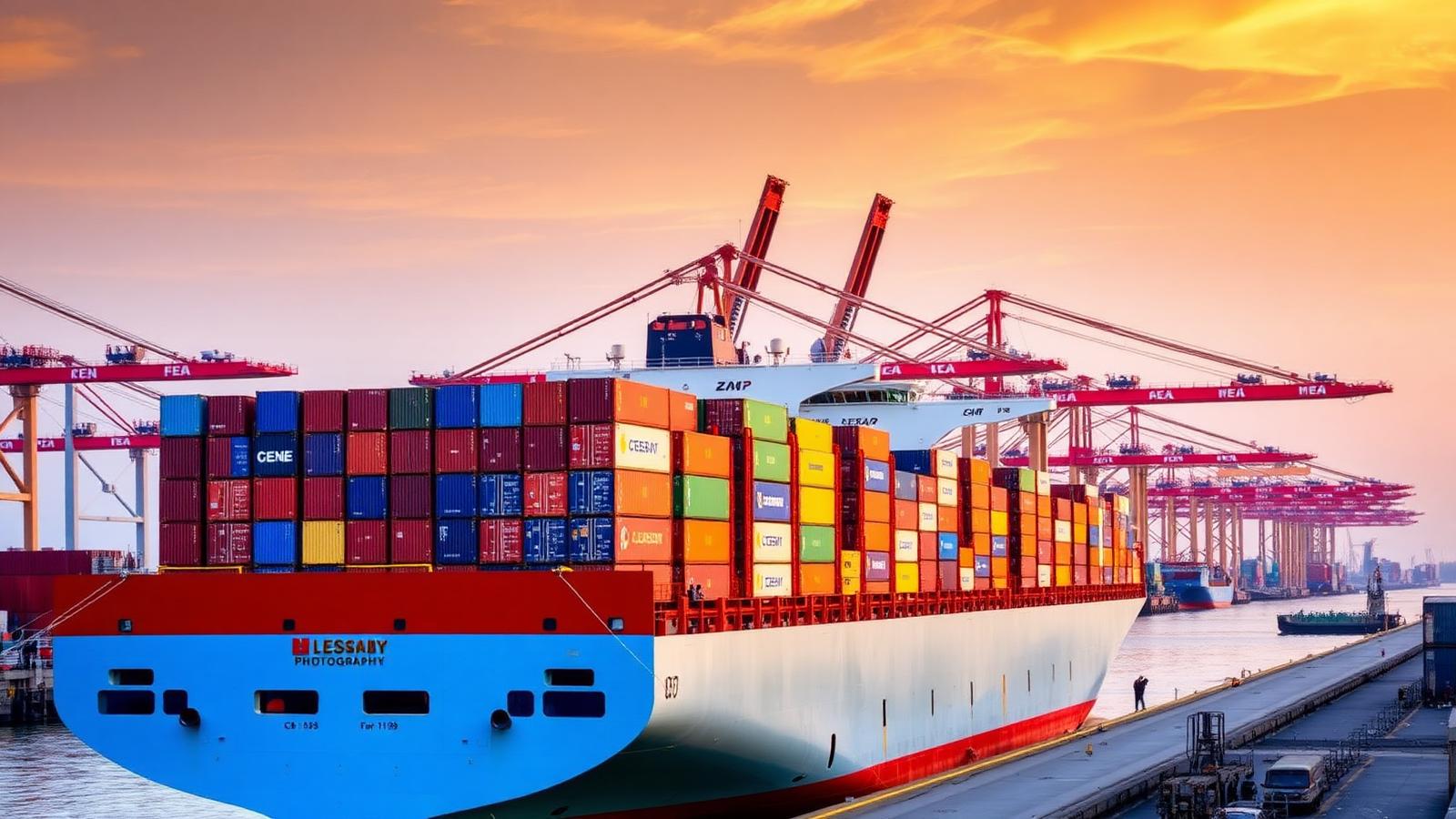 Export containers being loaded for international shipment
